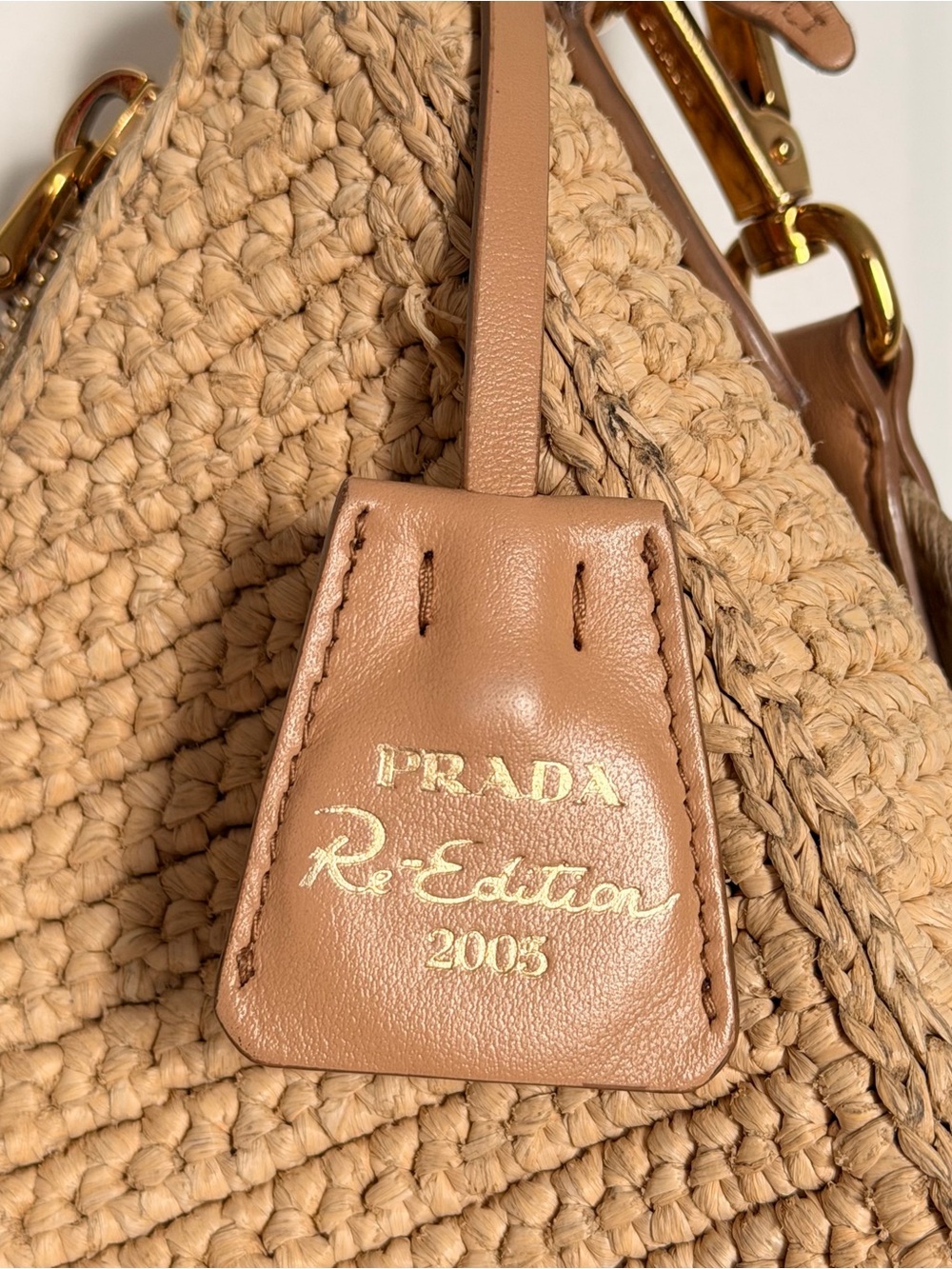 Prada Tan Crochet Shoulder Bag with Gold Chain Accent - Picture 2 of 9